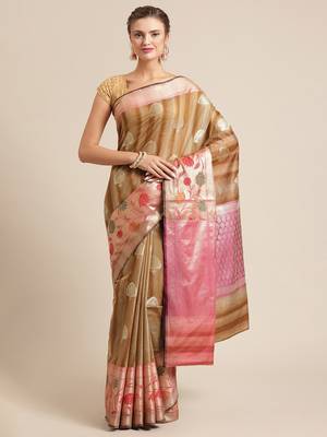Brown silk woven saree with blouse 1