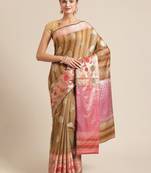 Brown silk woven saree with blouse