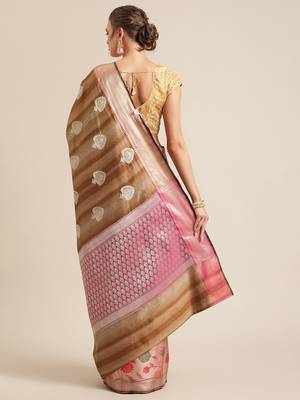 Brown silk woven saree with blouse 2