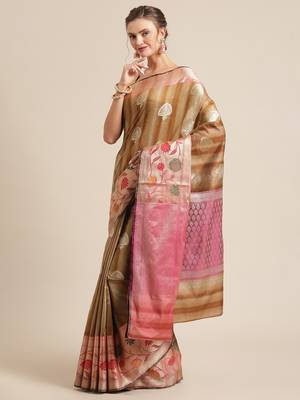 Brown silk woven saree with blouse 3
