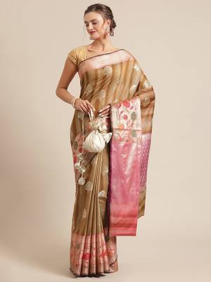 Brown silk woven saree with blouse 4