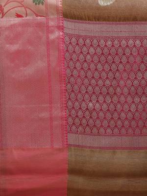 Brown silk woven saree with blouse 5