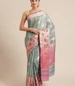 Grey silk woven saree with blouse
