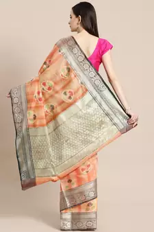 Peach silk woven saree with blouse