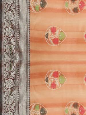 Peach silk woven saree with blouse 3