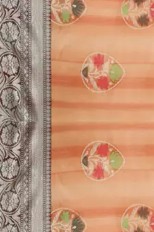 Peach silk woven saree with blouse