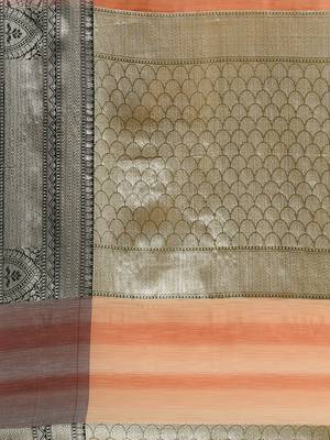 Peach silk woven saree with blouse 4