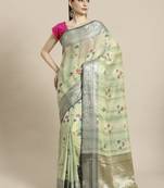 green silk woven saree with blouse