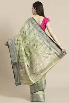 green silk woven saree with blouse