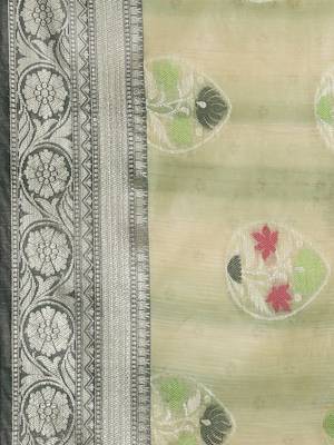 green silk woven saree with blouse 3