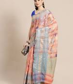 Peach silk woven saree with blouse