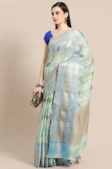 blue silk woven saree with blouse