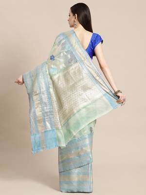 blue silk woven saree with blouse 2