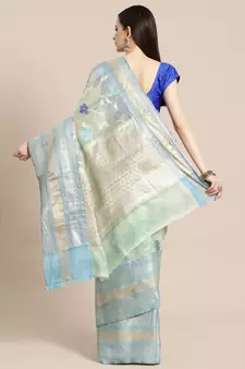 blue silk woven saree with blouse