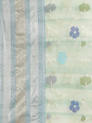 blue silk woven saree with blouse 3