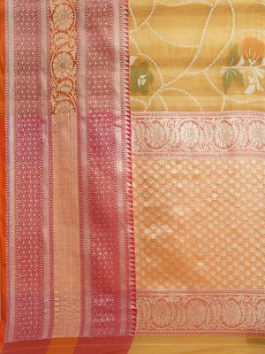 Mustard silk woven saree with blouse 4