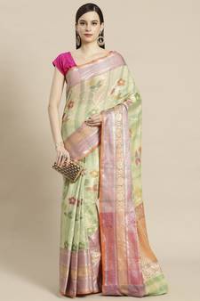 green silk woven saree with blouse