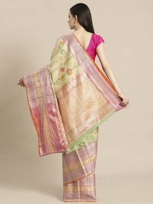 green silk woven saree with blouse 2