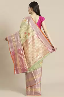green silk woven saree with blouse