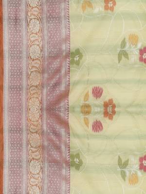 green silk woven saree with blouse 3