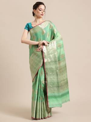Green silk woven saree with blouse 1