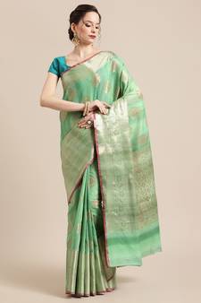 Green silk woven saree with blouse