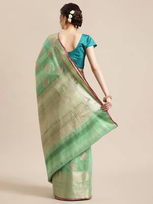 Green silk woven saree with blouse 2