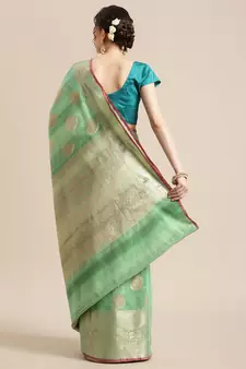 Green silk woven saree with blouse