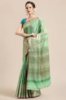 Green silk woven saree with blouse