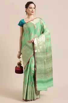 Green silk woven saree with blouse