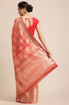 Red silk woven saree with blouse