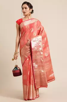 Red silk woven saree with blouse