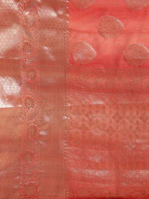 Red silk woven saree with blouse 5