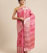 Pink silk woven saree with blouse