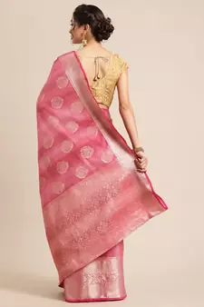 Pink silk woven saree with blouse