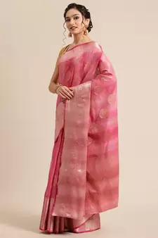 Pink silk woven saree with blouse