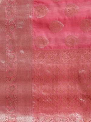 Pink silk woven saree with blouse 5