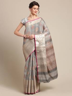 Grey silk woven saree with blouse 1