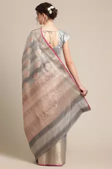 Grey silk woven saree with blouse