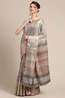 Grey silk woven saree with blouse