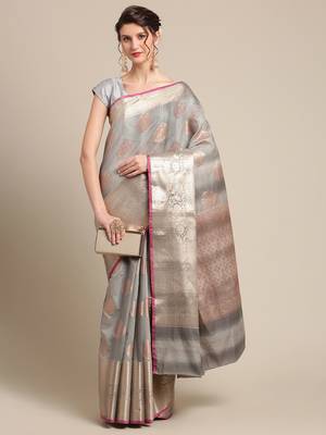 Grey silk woven saree with blouse 4