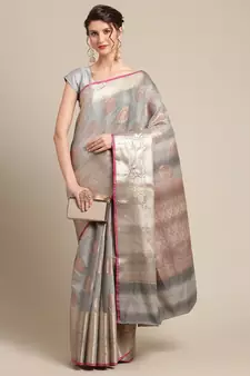 Grey silk woven saree with blouse