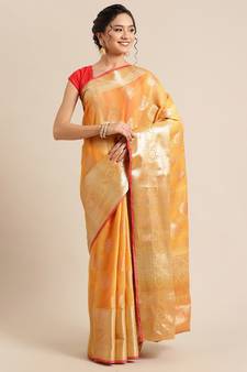 Gold silk woven saree with blouse
