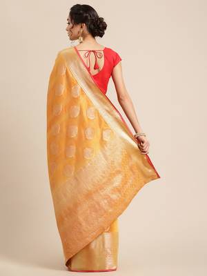Gold silk woven saree with blouse 2