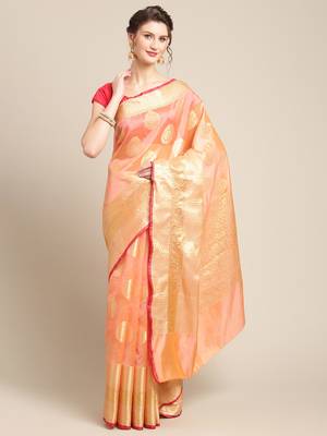 Pink silk woven saree with blouse 1