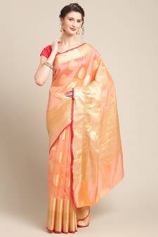 Pink silk woven saree with blouse
