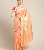 Pink silk woven saree with blouse