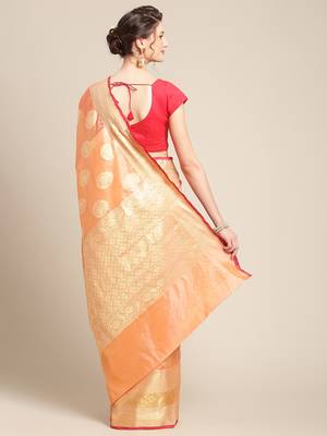 Pink silk woven saree with blouse 2