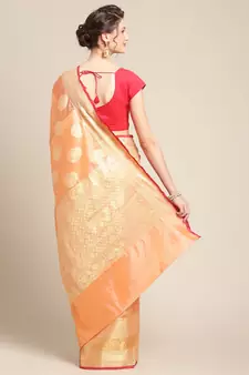Pink silk woven saree with blouse