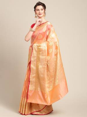 Pink silk woven saree with blouse 3